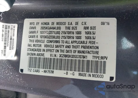 2016 Honda Cr-V Lx из США, поврежденный, VIN 3CZRM3H32GG707841